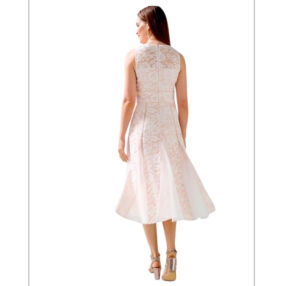 White House Black Market Sleeveless All-Over Lace Fit& Flare Midi Dress -Size: 6 - Picture 3 of 15